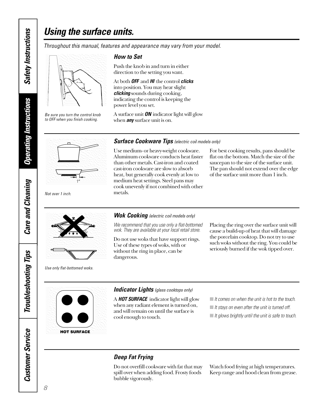 GE JSP40, JSP34, JSP26 manual How to Set, Wok Cooking electriccoilmodelsonly, Deep Fat Frying 