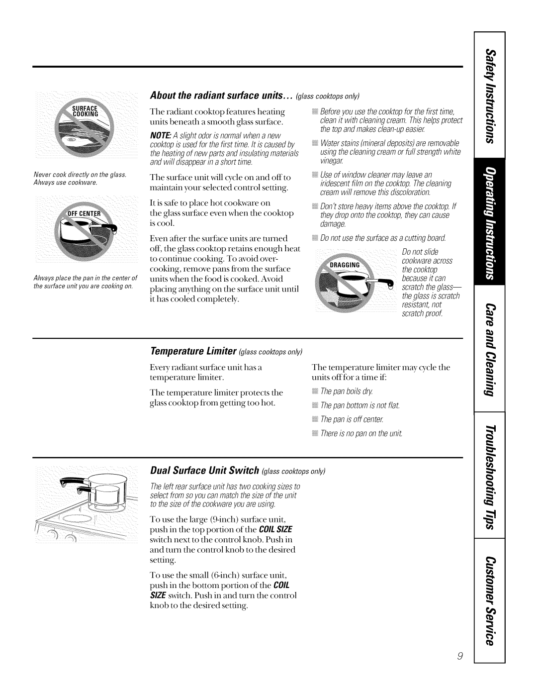 GE JSP34 Temperature Limiter glasscooktopsonly, About Radiant Surface Units, Dual Surface Unit Switch glasscooktopsonly 
