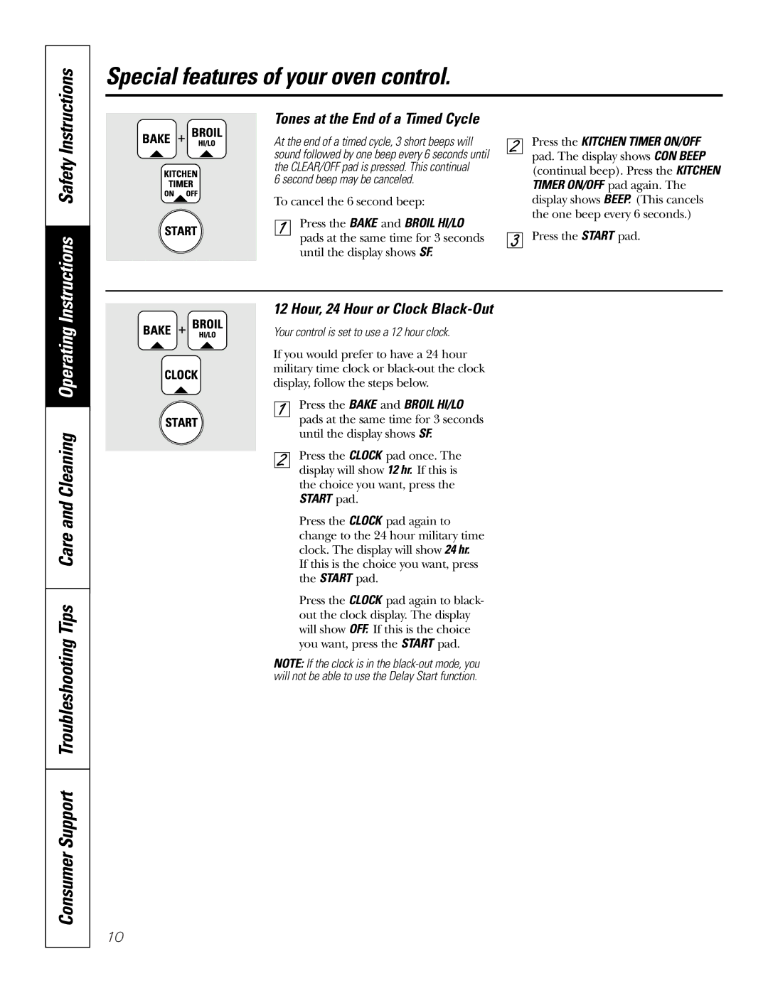 GE JSP34, JSP26 owner manual Instructions, Tones at the End of a Timed Cycle, Hour, 24 Hour or Clock Black-Out 