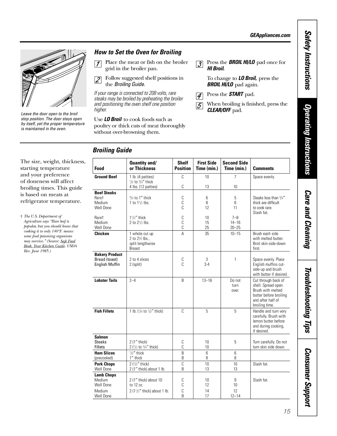 GE JSP26, JSP34 owner manual How to Set the Oven for Broiling, Broiling Guide, Safety, HI Broil 