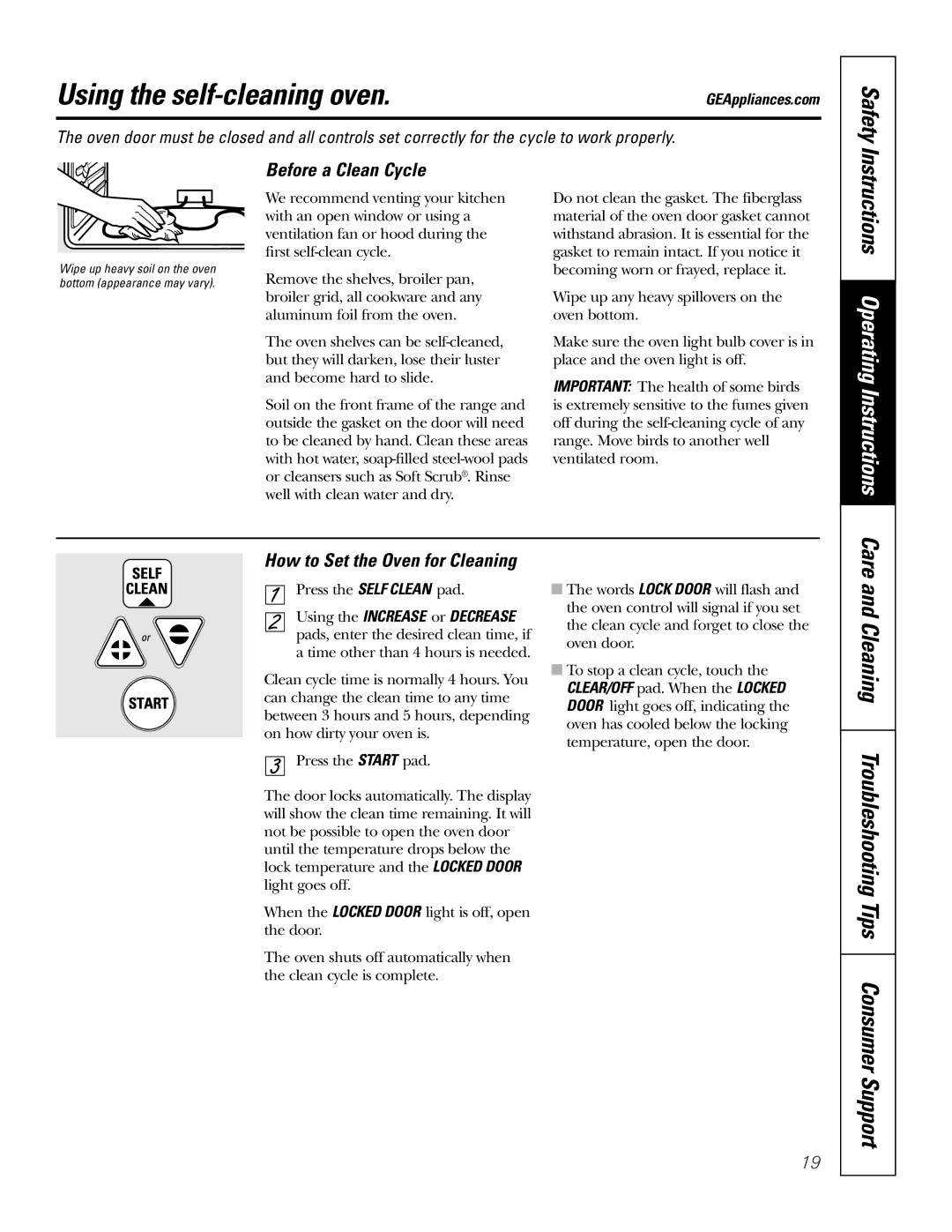 GE JSP26, JSP34 owner manual Using the self-cleaning oven, Before a Clean Cycle, How to Set the Oven for Cleaning 