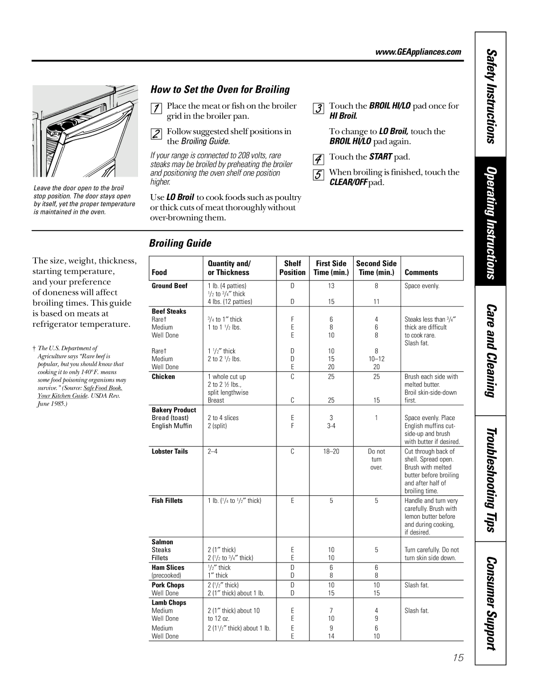 GE JSP36, JD966, JG966 Instructions Operating, Safety, How to Set the Oven for Broiling, Broiling Guide, HI Broil 