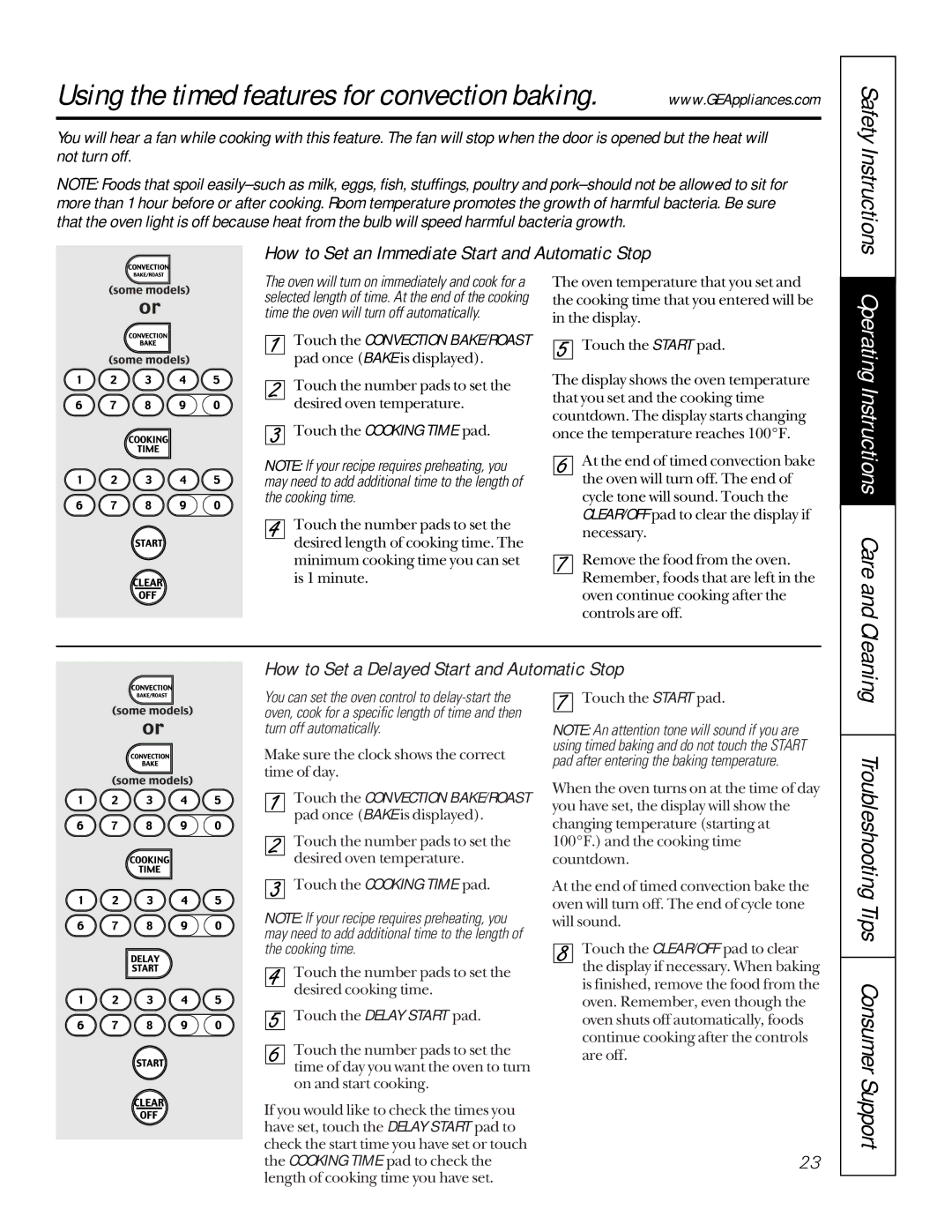 GE JG966, JSP36, JD966 owner manual Using the timed features for convection baking 