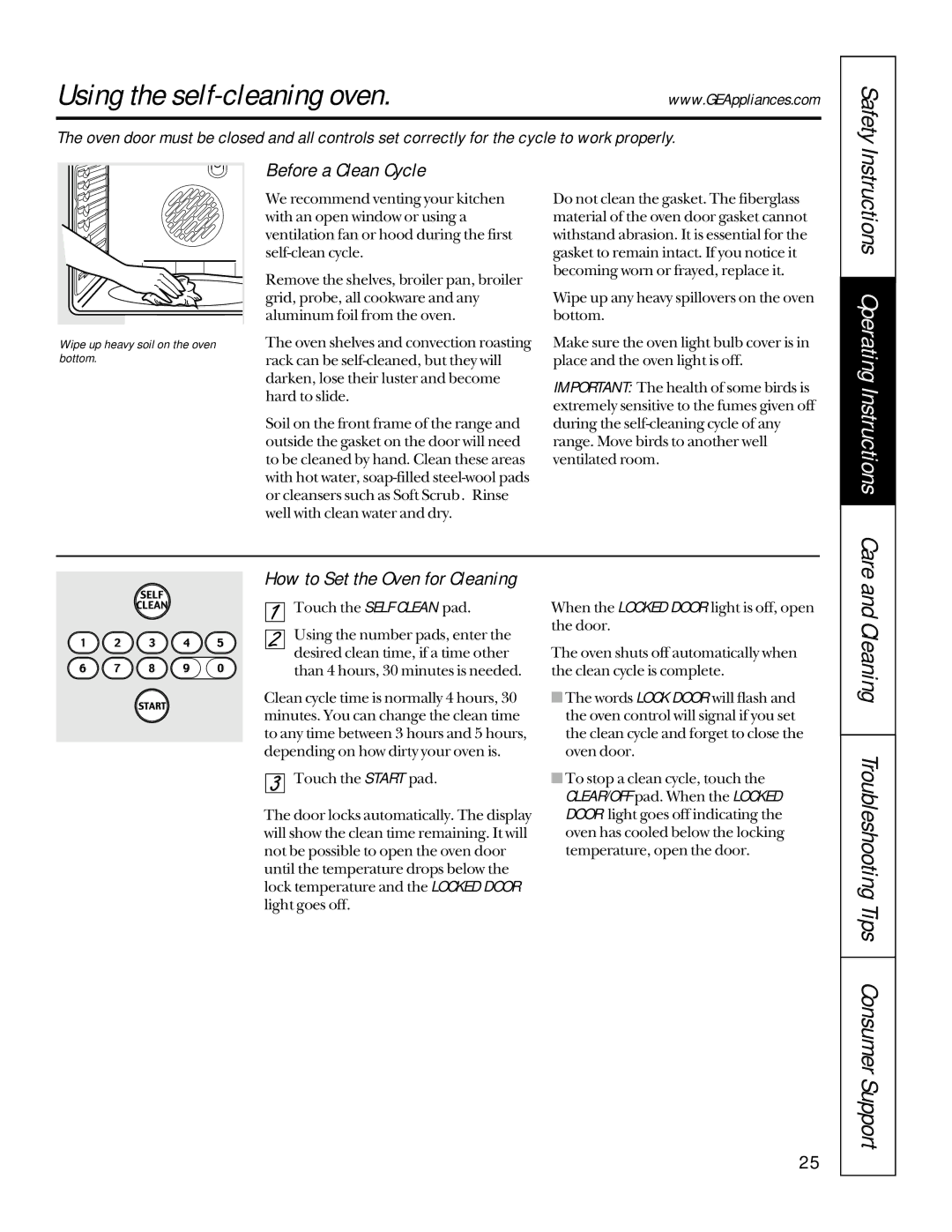 GE JD966, JSP36, JG966 Using the self-cleaning oven, Instructions Operating Instructions Care, Before a Clean Cycle 