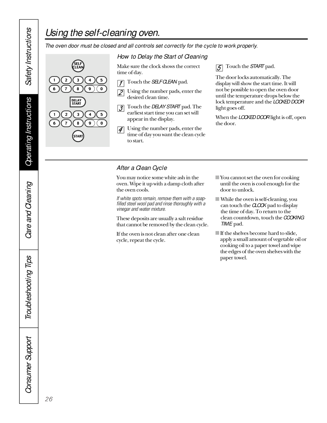 GE JG966 Consumer Support Troubleshooting Tips Care and Cleaning, After a Clean Cycle, How to Delay the Start of Cleaning 