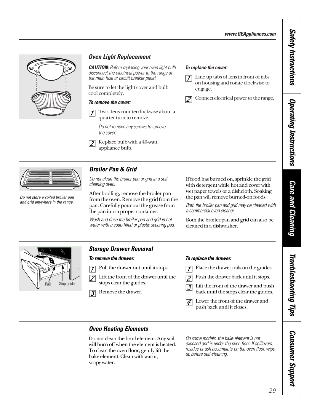 GE JG966, JSP36, JD966 owner manual Instructions, Care and Cleaning, Troubleshooting Tips 