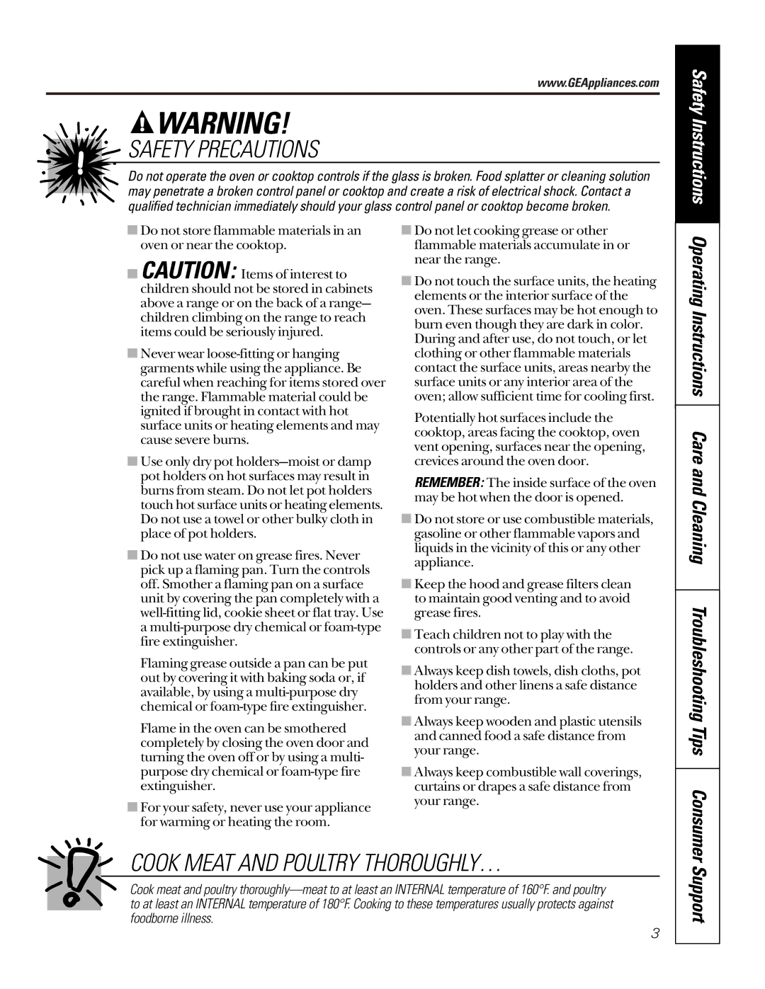 GE JSP36, JD966, JG966 owner manual Support, Safety Instructions 