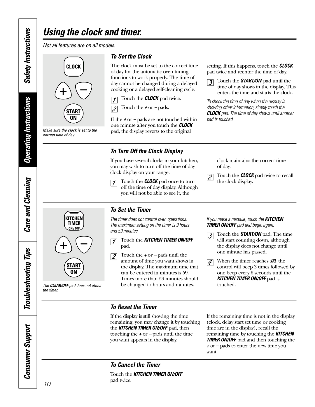 GE JSP39 owner manual Using the clock and timer, Troubleshooting Tips Care 