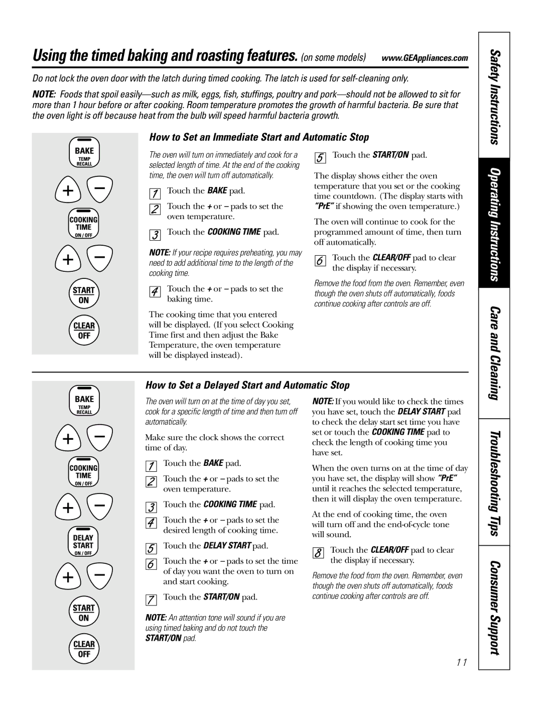 GE JSP39 Safety Instructions, Troubleshooting Tips Consumer Support, How to Set an Immediate Start and Automatic Stop 