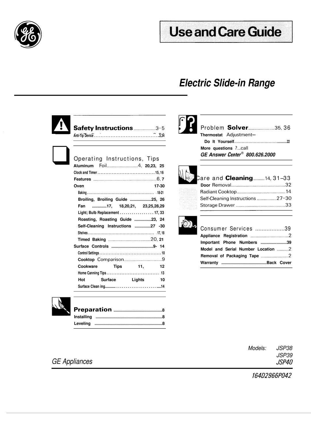 GE JSP38, JSP40 warranty IiliiH 