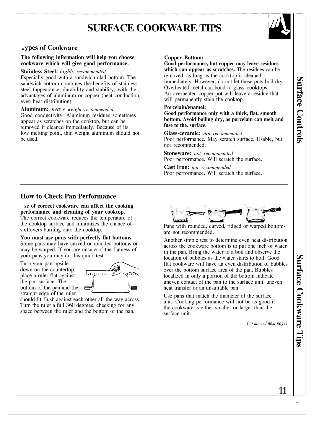 GE JSP38, JSP40 warranty Ypes of Cookware, How to Check Pan Performance 