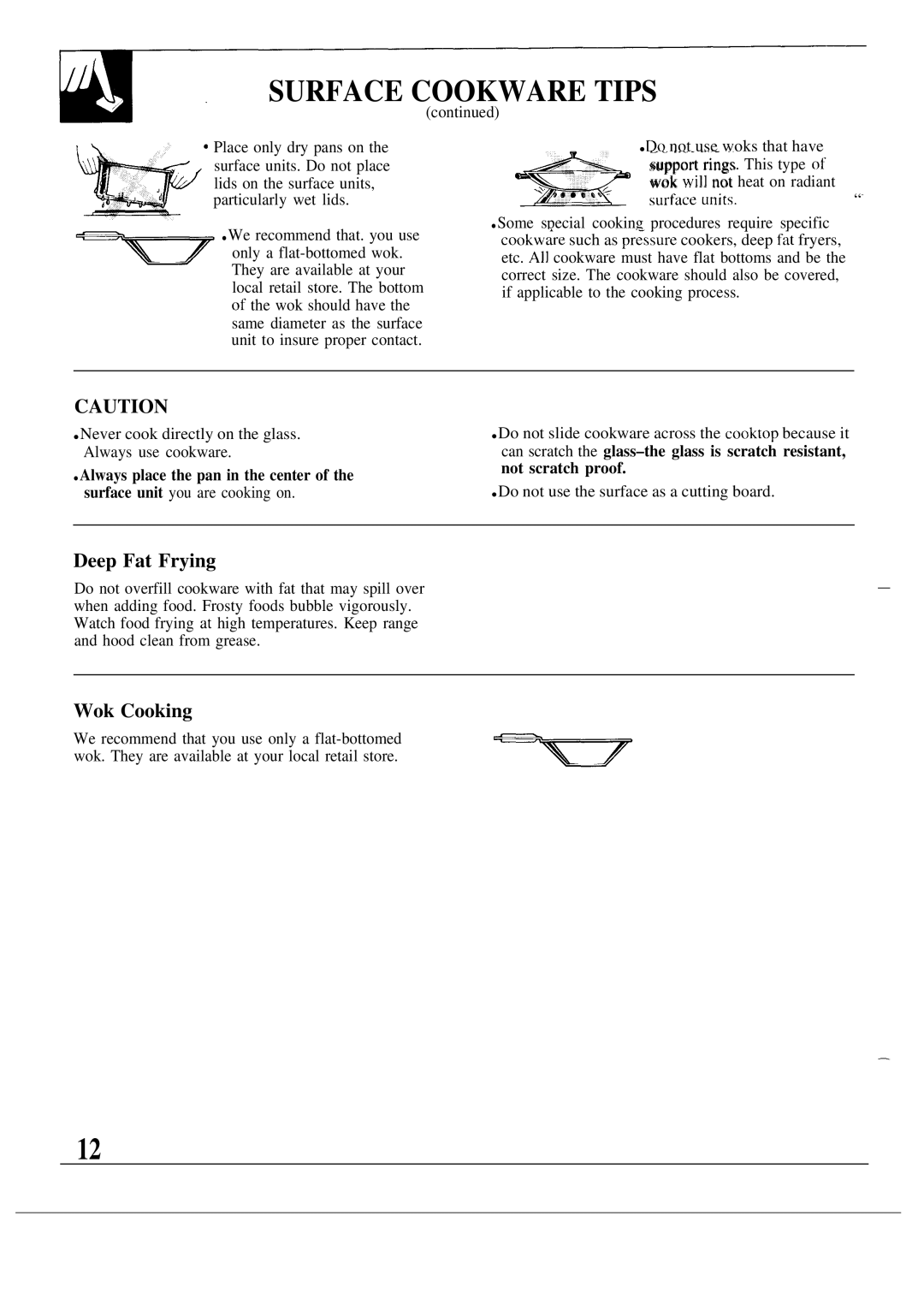 GE JSP40, JSP38 warranty Surface Cookware Tips, Deep Fat Frying, Wok Cooking 