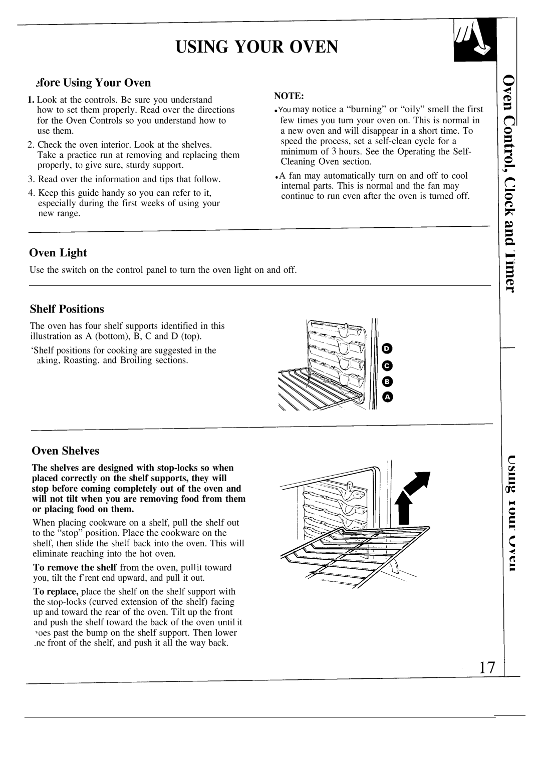 GE JSP38, JSP40 warranty ~fore Using Your Oven, Oven Light, Shelf Positions, Oven Shelves 