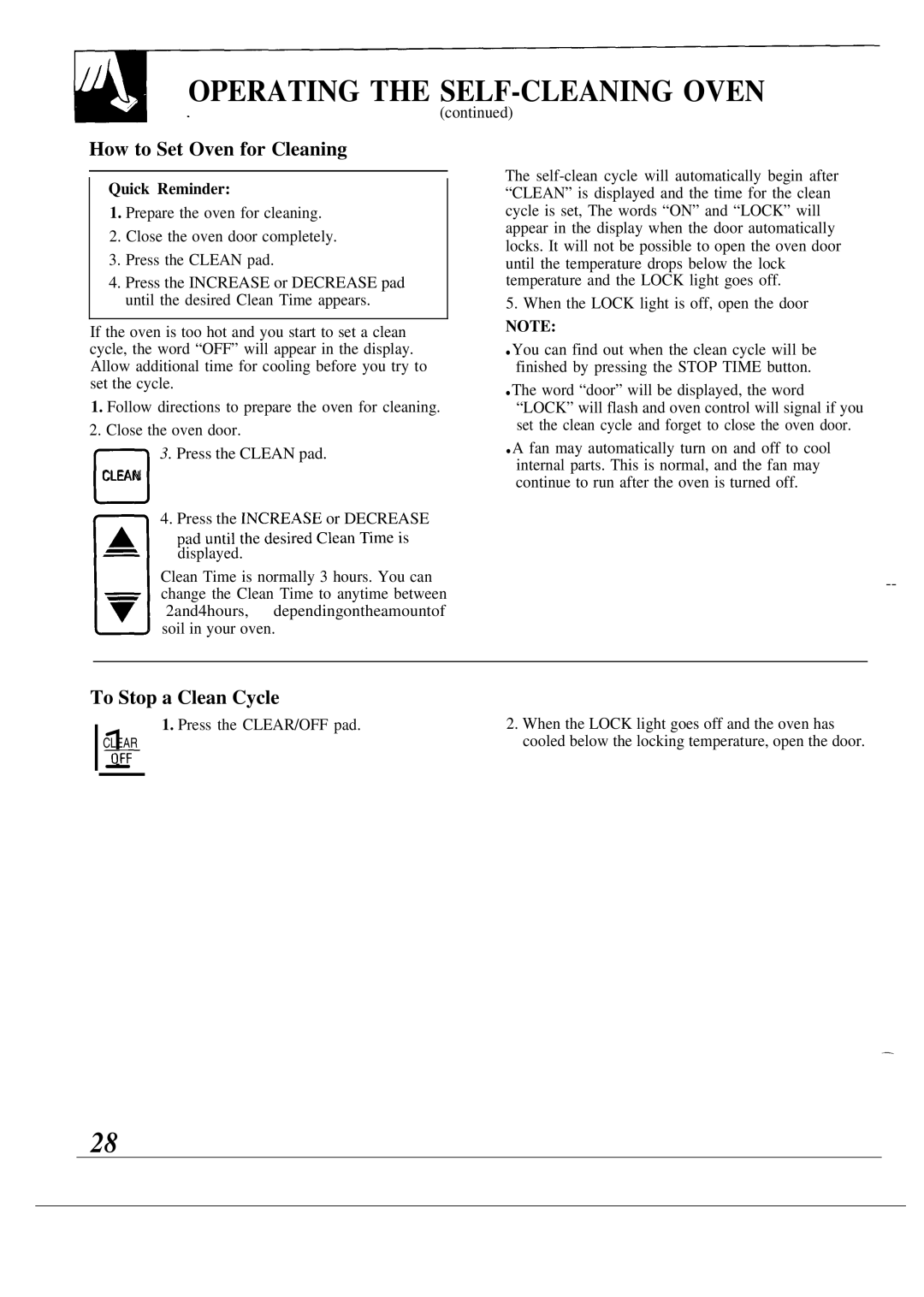 GE JSP40, JSP38 warranty How to Set Oven for Cleaning, To Stop a Clean Cycle 