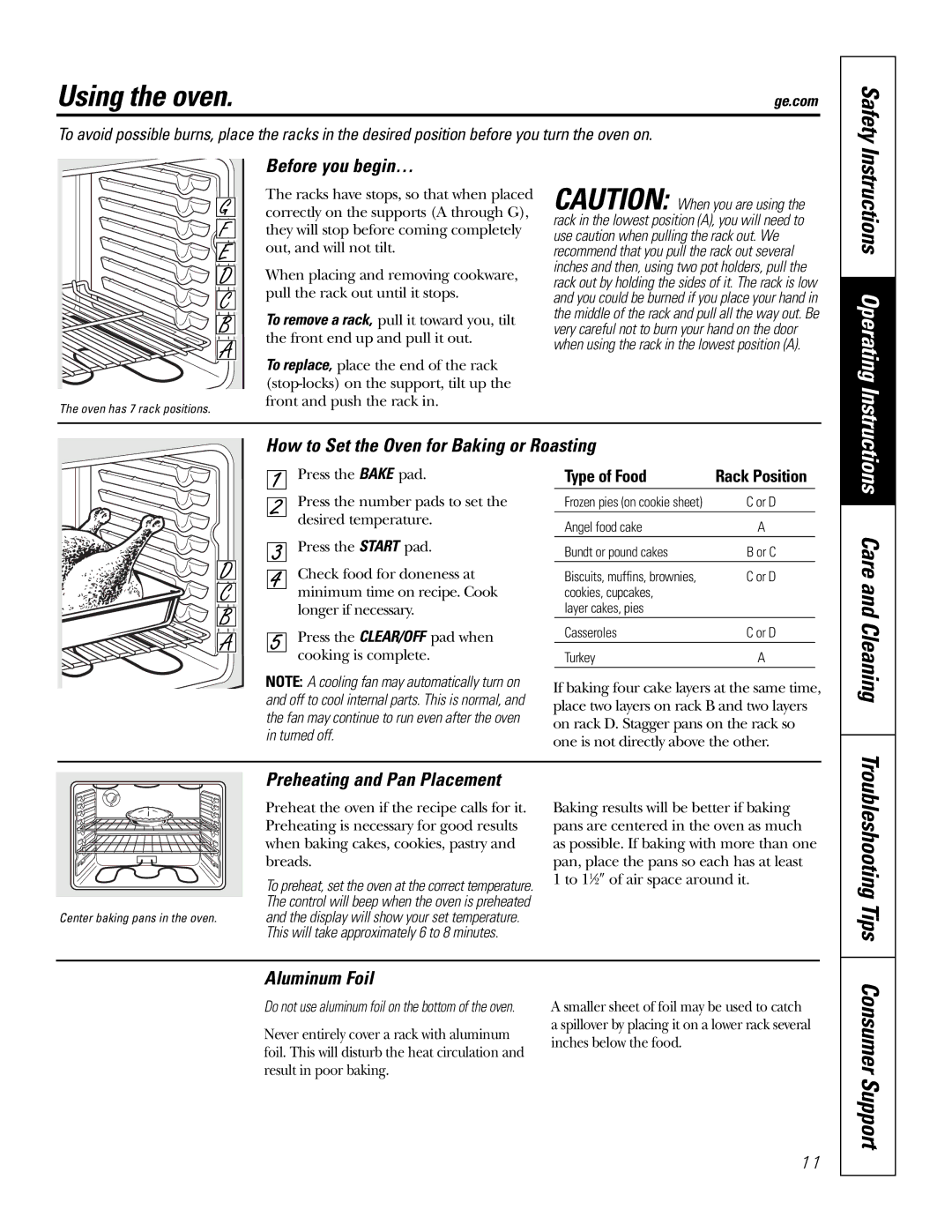 GE JSP46 owner manual Using the oven, Before you begin…, How to Set the Oven for Baking or Roasting, Aluminum Foil 