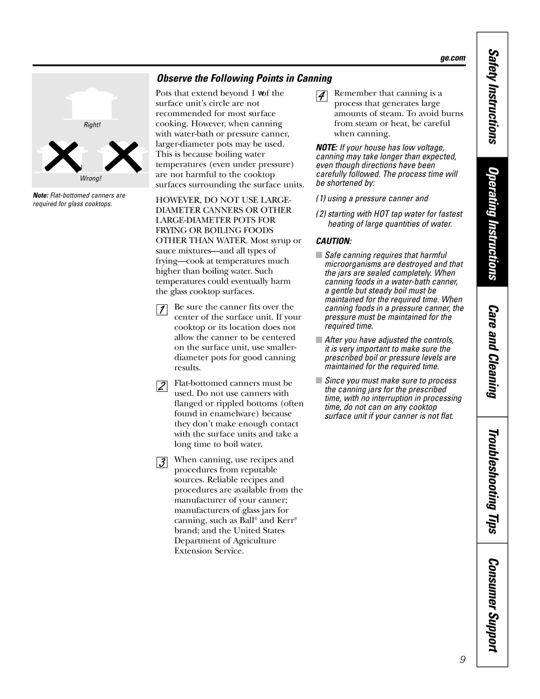 GE JSP46 owner manual Safety, Observe the Following Points in Canning, Using a pressure canner 