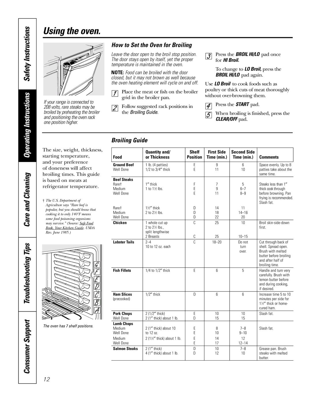 GE JSP47, JSP42 owner manual How to Set the Oven for Broiling, Broiling Guide, For HI Broil 