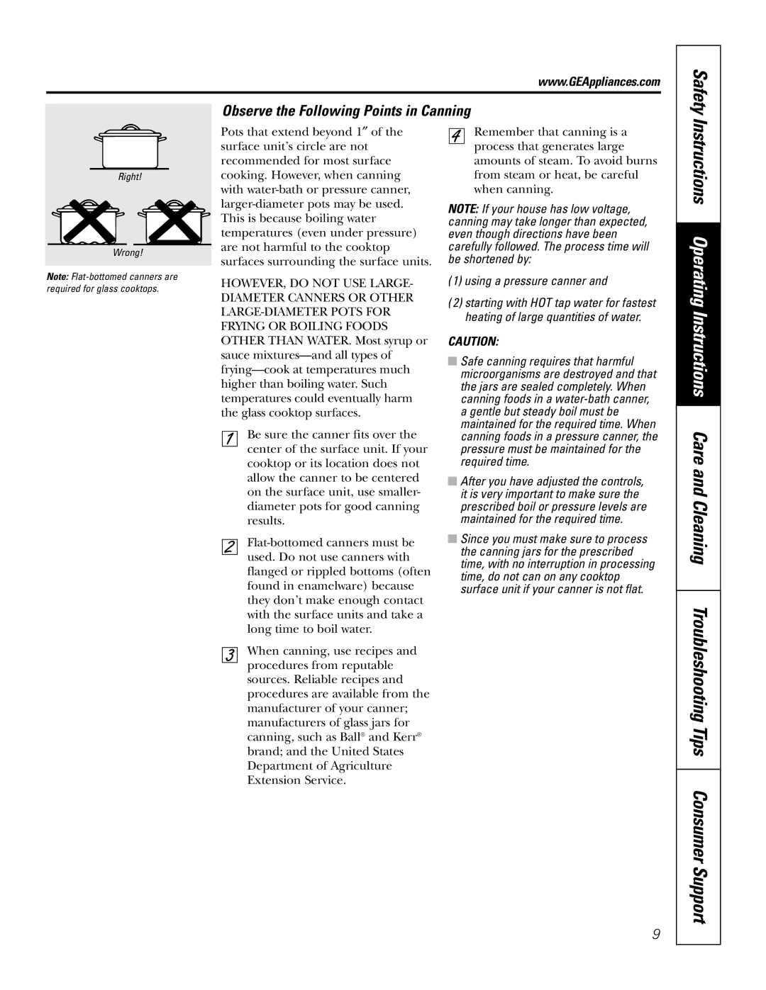 GE JSP42, JSP47 owner manual Safety, Observe the Following Points in Canning, Using a pressure canner 