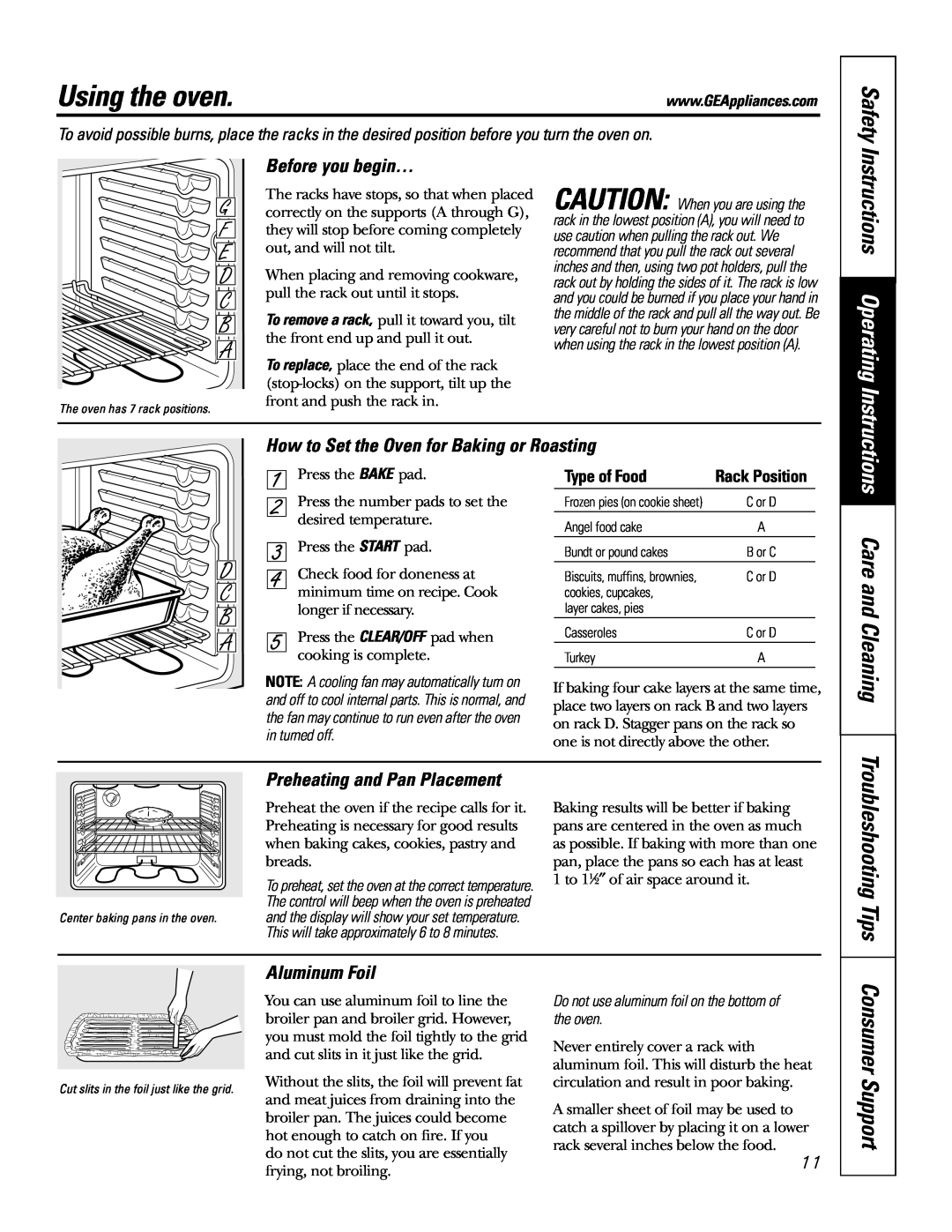 GE JSP42, JSP47 Using the oven, Safety, Instructions Operating, Troubleshooting Tips, Before you begin…, Aluminum Foil 