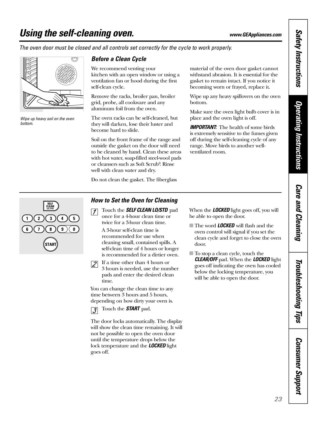 GE JSP57 owner manual Using the self-cleaning oven, Instructions Operating Instructions Care, Before a Clean Cycle 