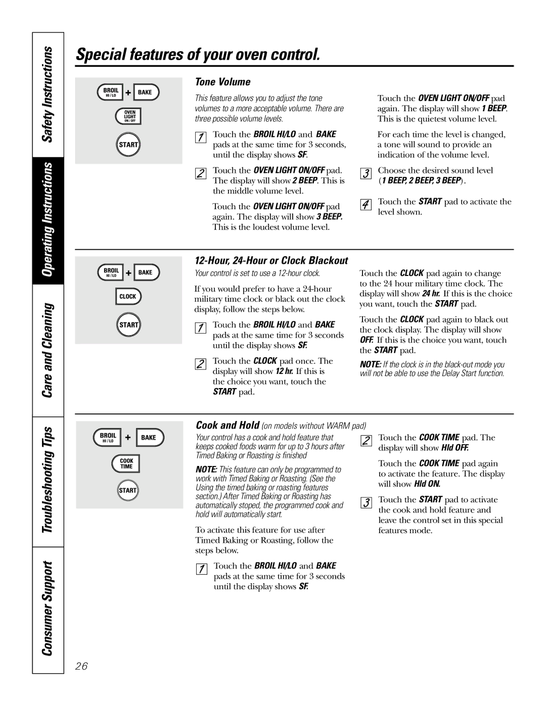 GE JSP57 owner manual Consumer Support Troubleshooting Tips, Operating Instructions Safety, Tone Volume, Care 