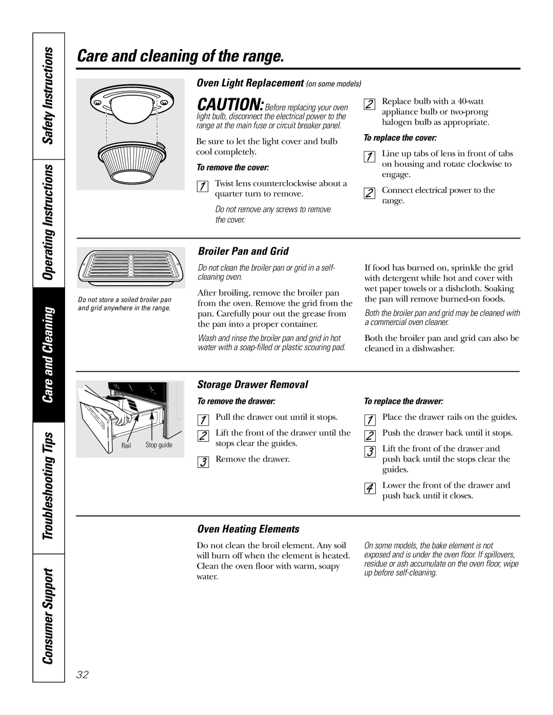 GE JSP57 owner manual Instructions Safety, Cleaning Operating, Care 