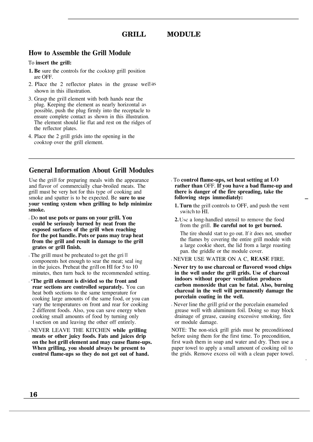 GE JSP60GN manual How to Assemble the Grill Module, General Information About Grill Modules, To insert the grill 