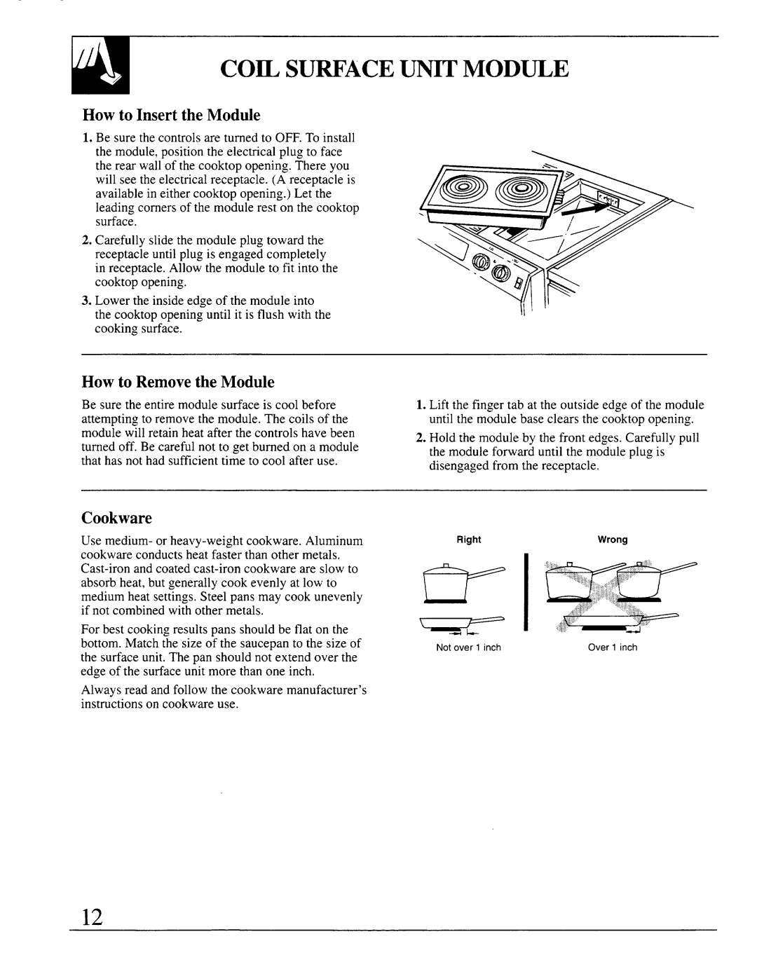 GE JSP69 warranty How to Insertthe Module, How to Removethe Module, Cookware 