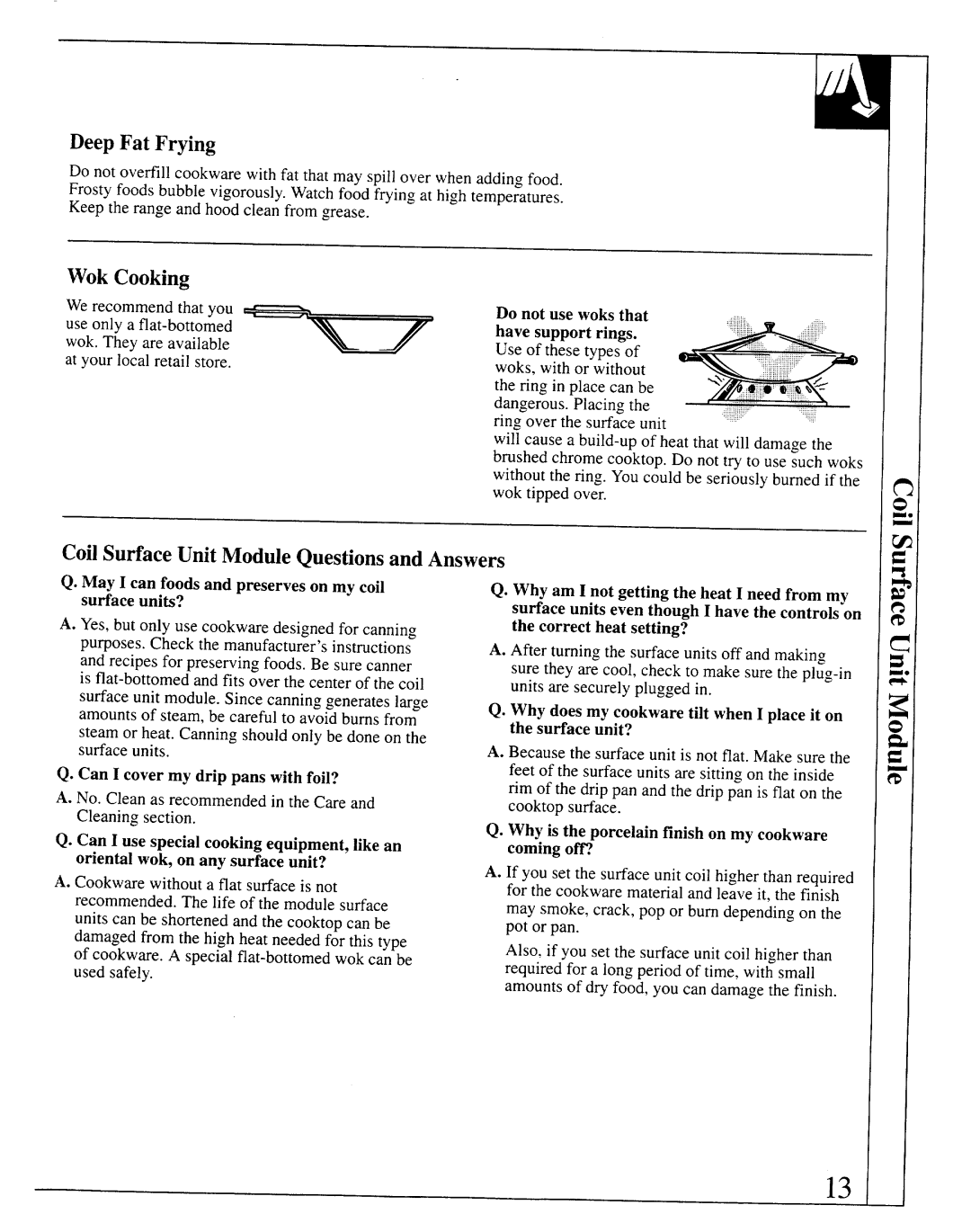 GE JSP69 warranty Wok Cooking, Coil Sutiace Unit Module Questionsand Answers, Deep Fat Frying 