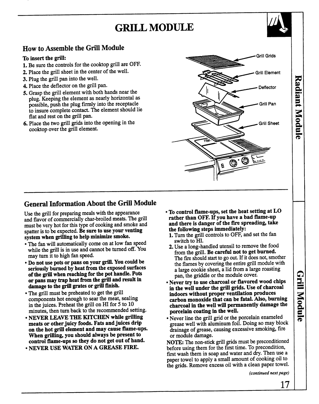 GE JSP69 warranty How to Assemblethe Gtill Module, Geneml InformationAbout the Gtill Module, Toinsertthe gri~ 