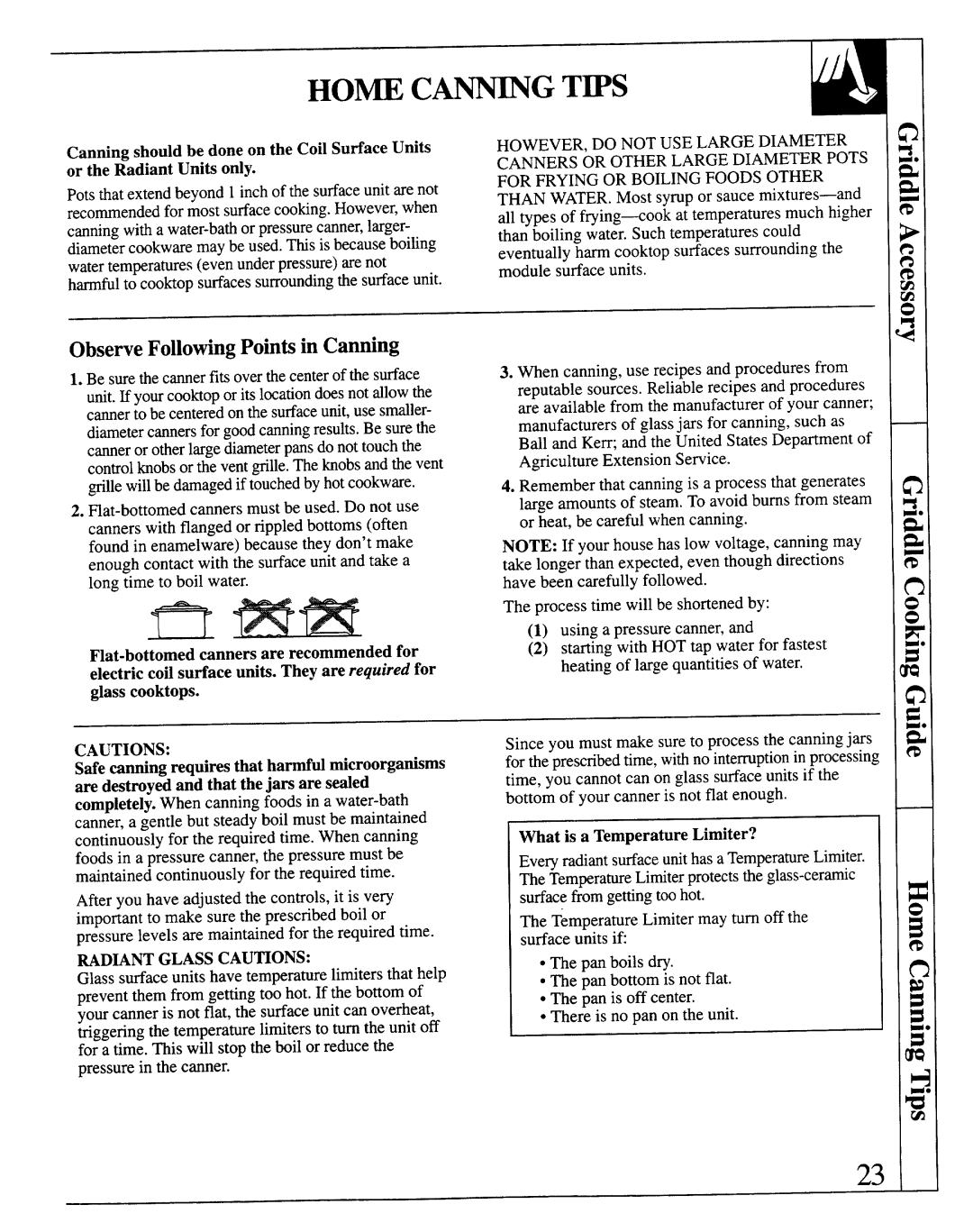 GE JSP69 warranty ObserveFolloting Poinfi in Canning, Radmntglasscau~Ons, Mat is a TemperatureLimiter? 