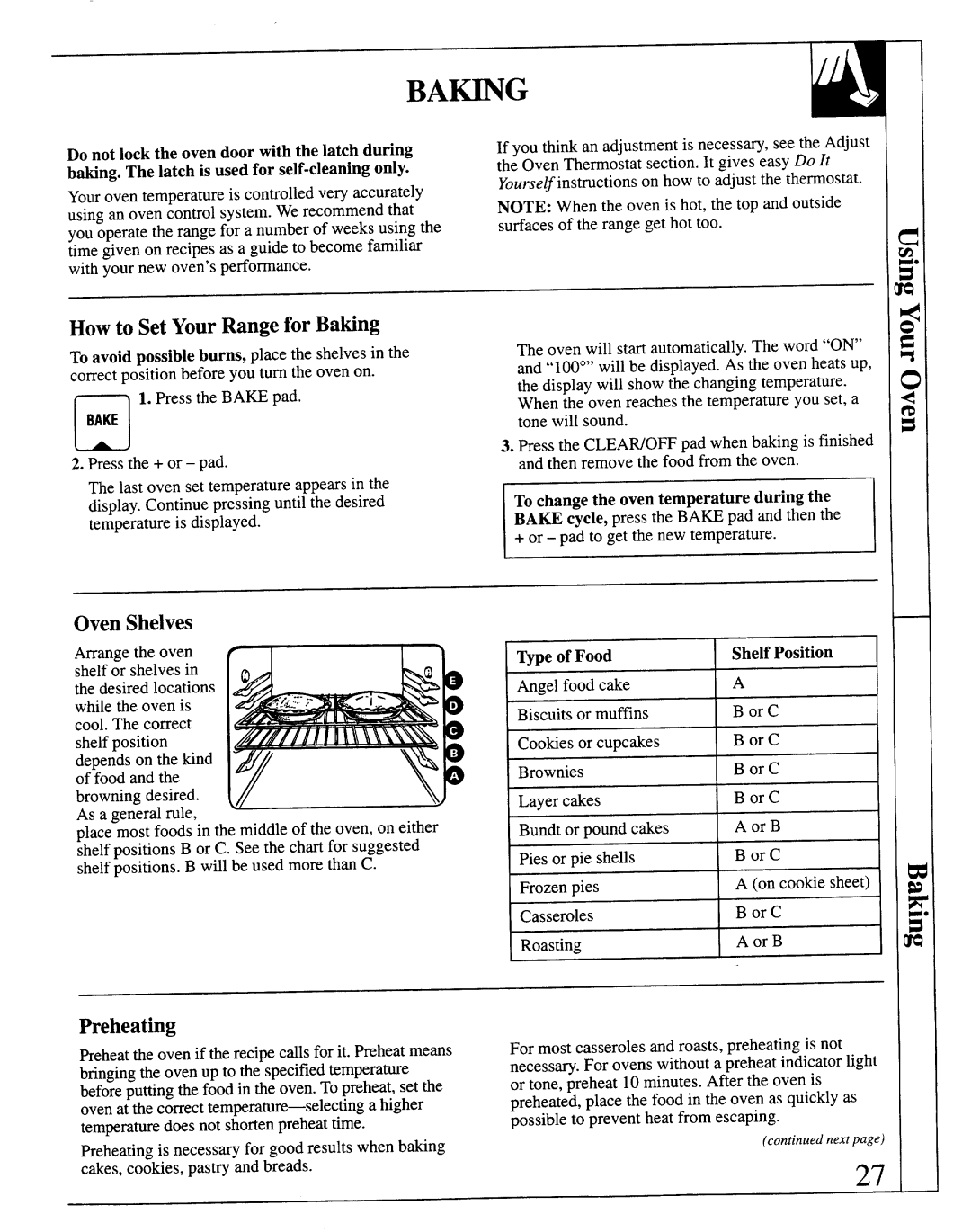 GE JSP69 warranty Ba~G, How to Set YourRange for Bating, Preheating, Typeof Food 