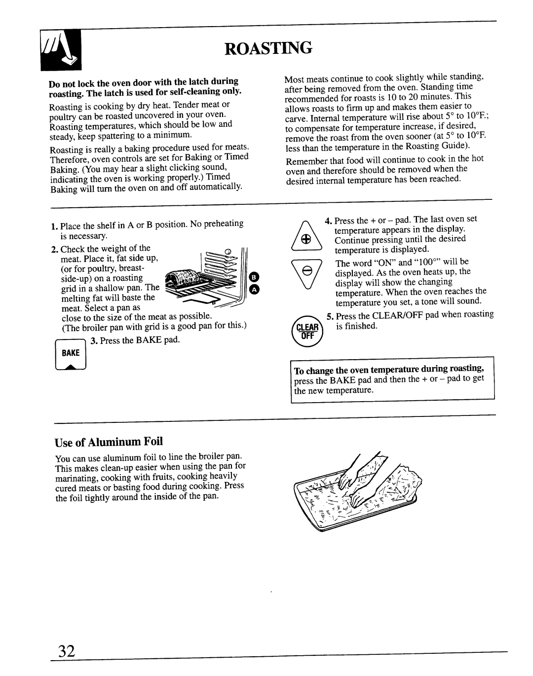 GE JSP69 warranty Roast~G, Use of Aluminm Foil 