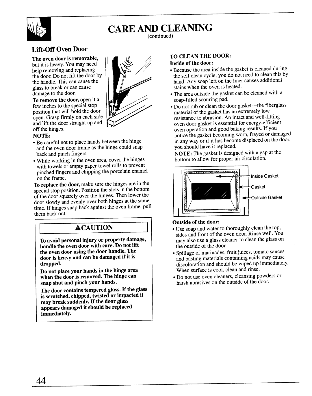 GE JSP69 warranty Ltit-Off Oven Door, Oven dooris removable, To Cleanthedoor, Insideof the door, Outsideof the door 