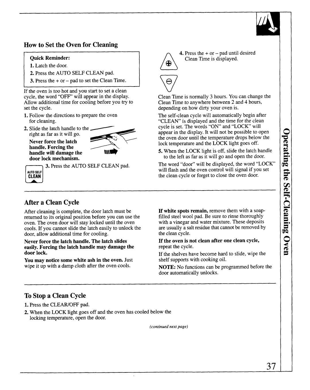 GE JSP69 warranty How to Set the Oven for Cleaning, After a Clean Cycle, To Stop a Clean Cycle 
