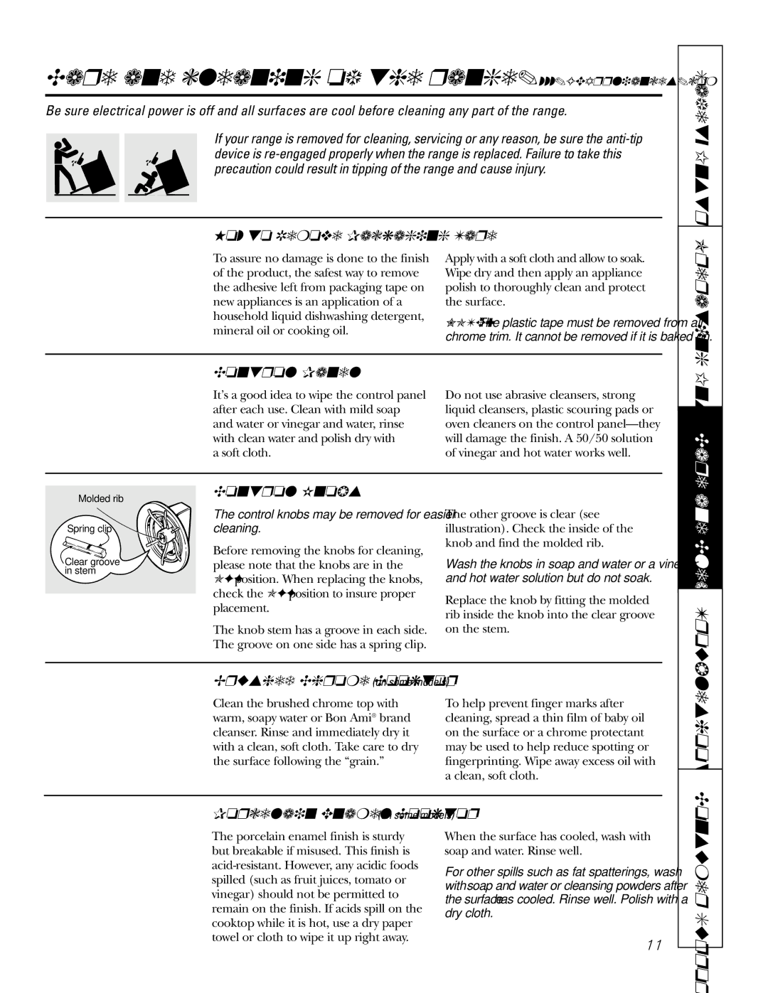 GE JSS16 owner manual Care and cleaning of the range, Safety Instructions 