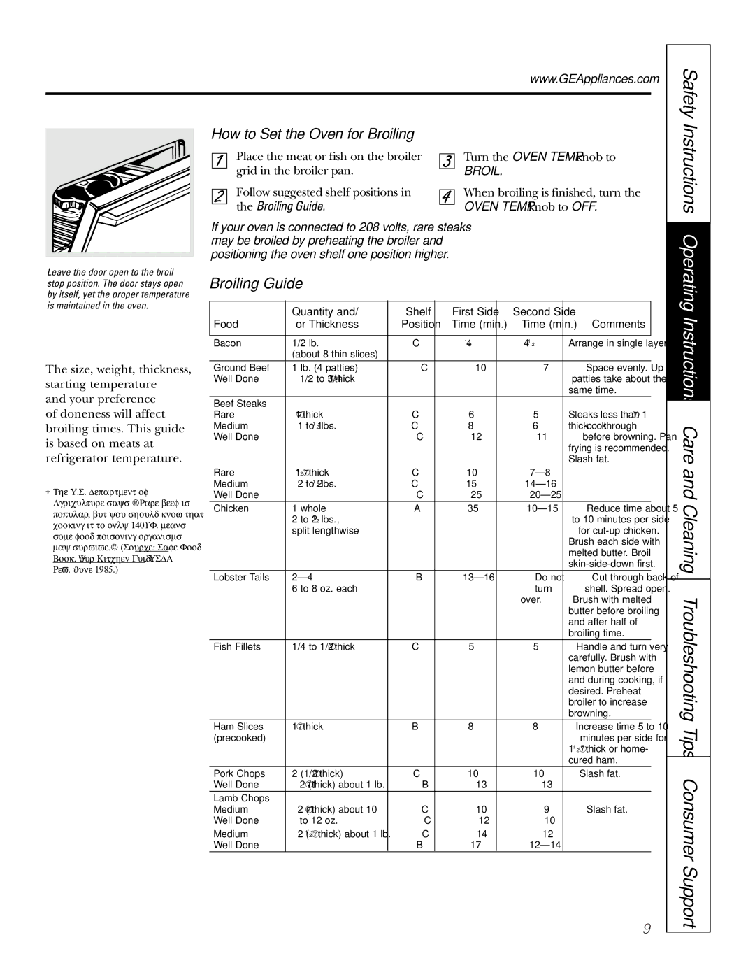 GE JSS16 owner manual How to Set the Oven for Broiling, Broiling Guide, Instructions Operating 