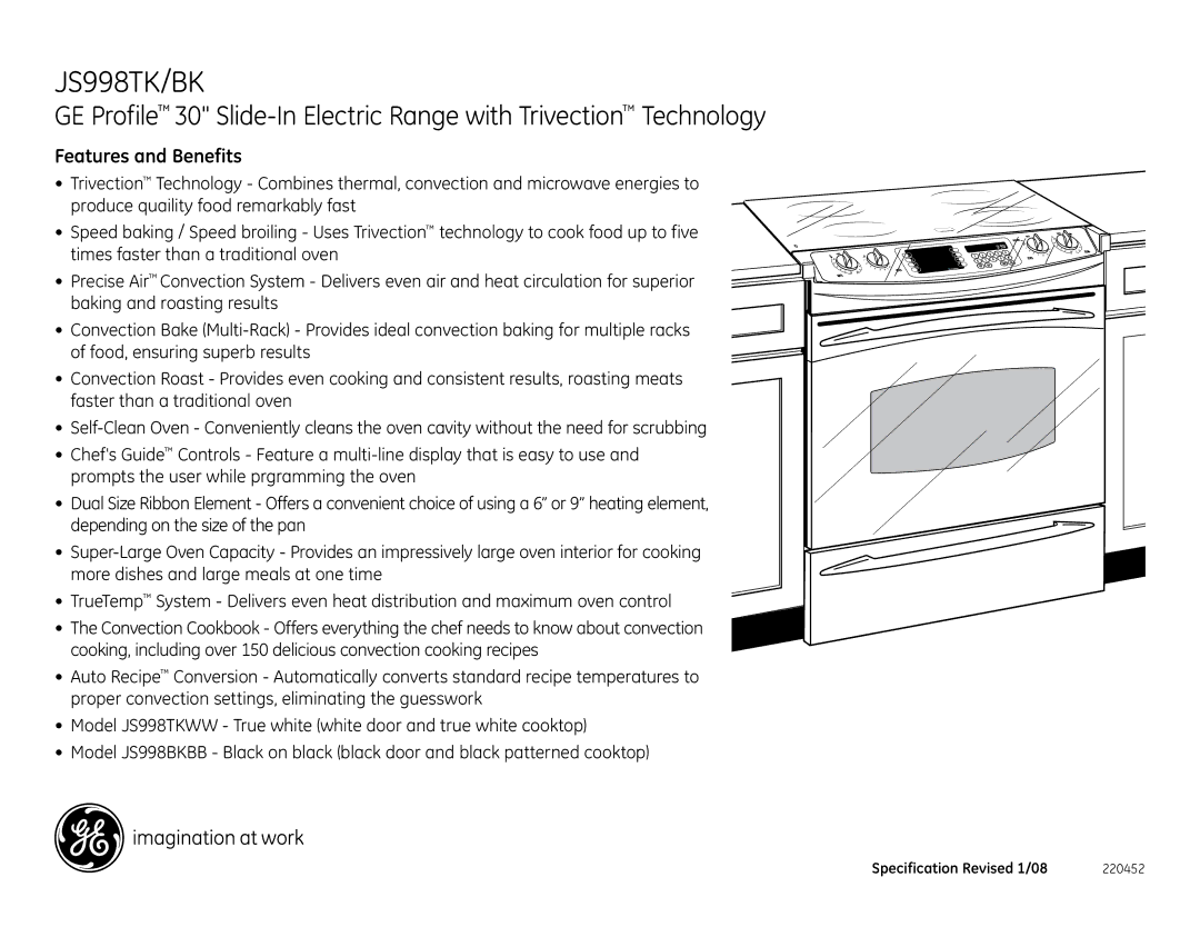 GE JSS26, JS998TKWW, JS998BKBB dimensions Features and Benefits 