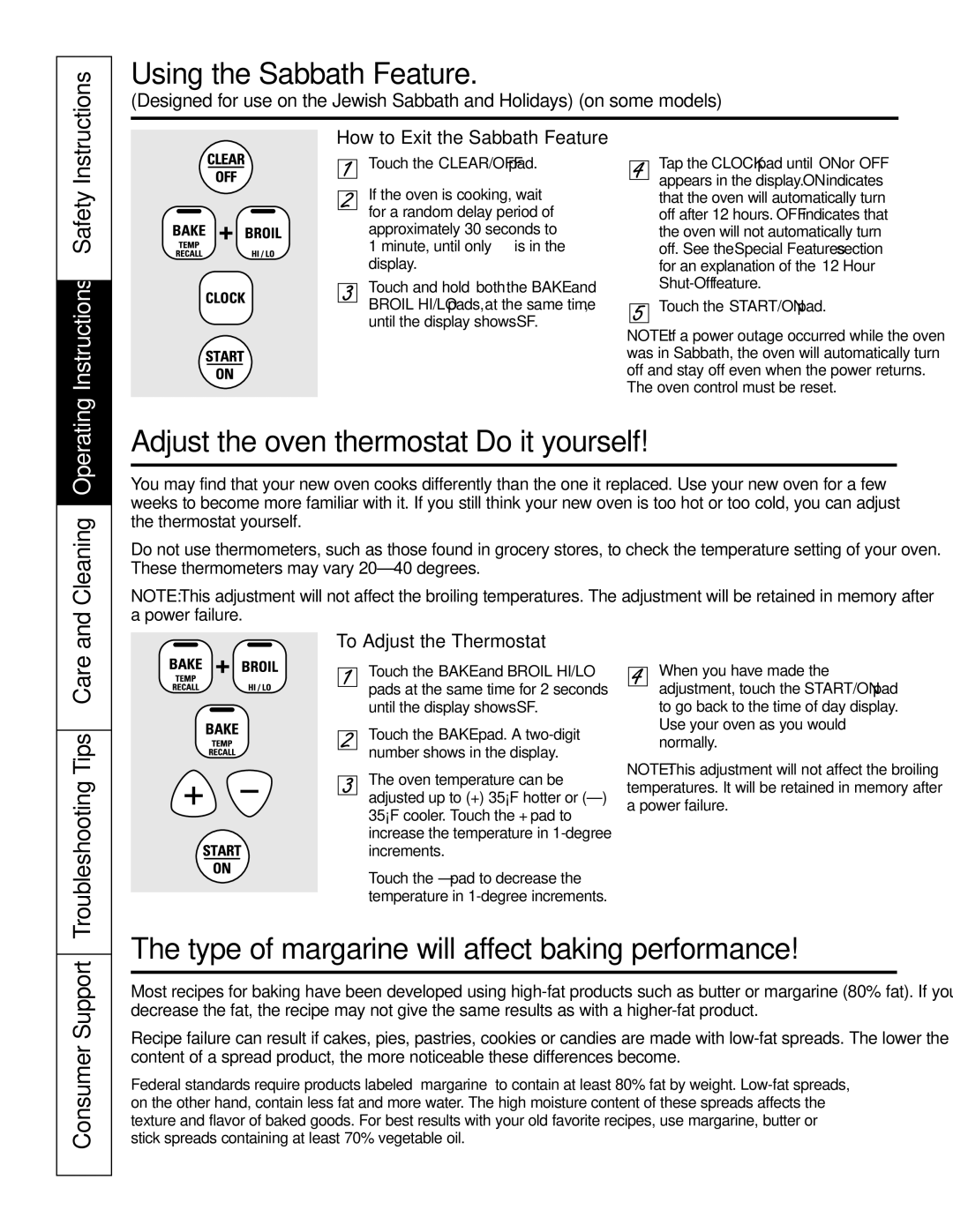 GE JSS28CKCC owner manual Using the Sabbath Feature, Adjust the oven thermostat-Do it yourself, Cleaning Operating 