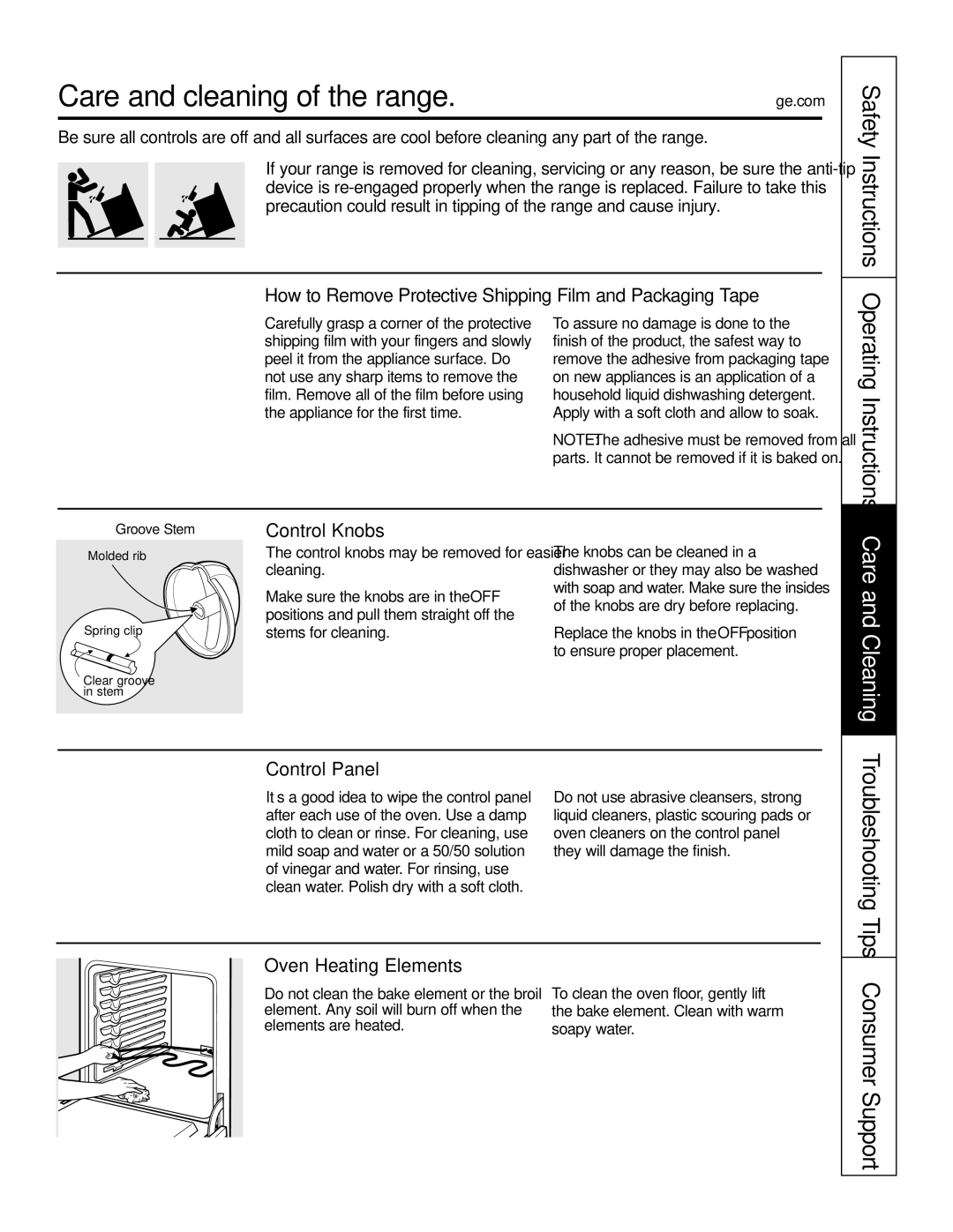 GE JSS28CKCC owner manual Care and cleaning of the range, Operating Instructions 