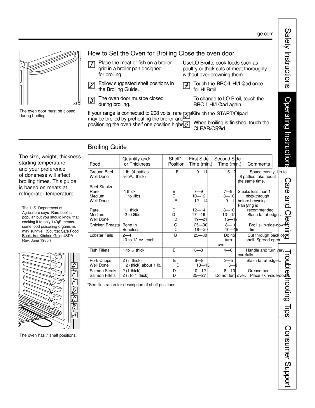 GE JSS28CKCC owner manual Instructions Operating, Instructions Care and Cleaning Troubleshooting Tips, Broiling Guide 