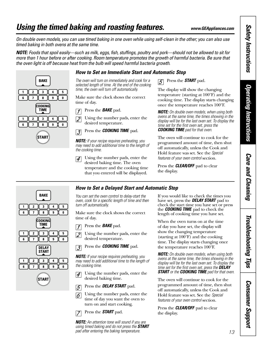 GE JT912, JT952 owner manual Operating Instructions Care, Tips Consumer Support, Safety Instructions 