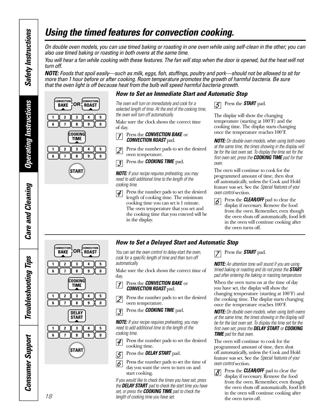 GE JT912, JT952 owner manual Using the timed features for convection cooking, Consumer Support Troubleshooting Tips 