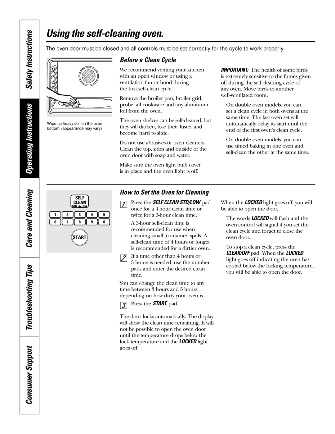 GE JT912, JT952 owner manual Using the self-cleaning oven, Operating Instructions Safety, Before a Clean Cycle 