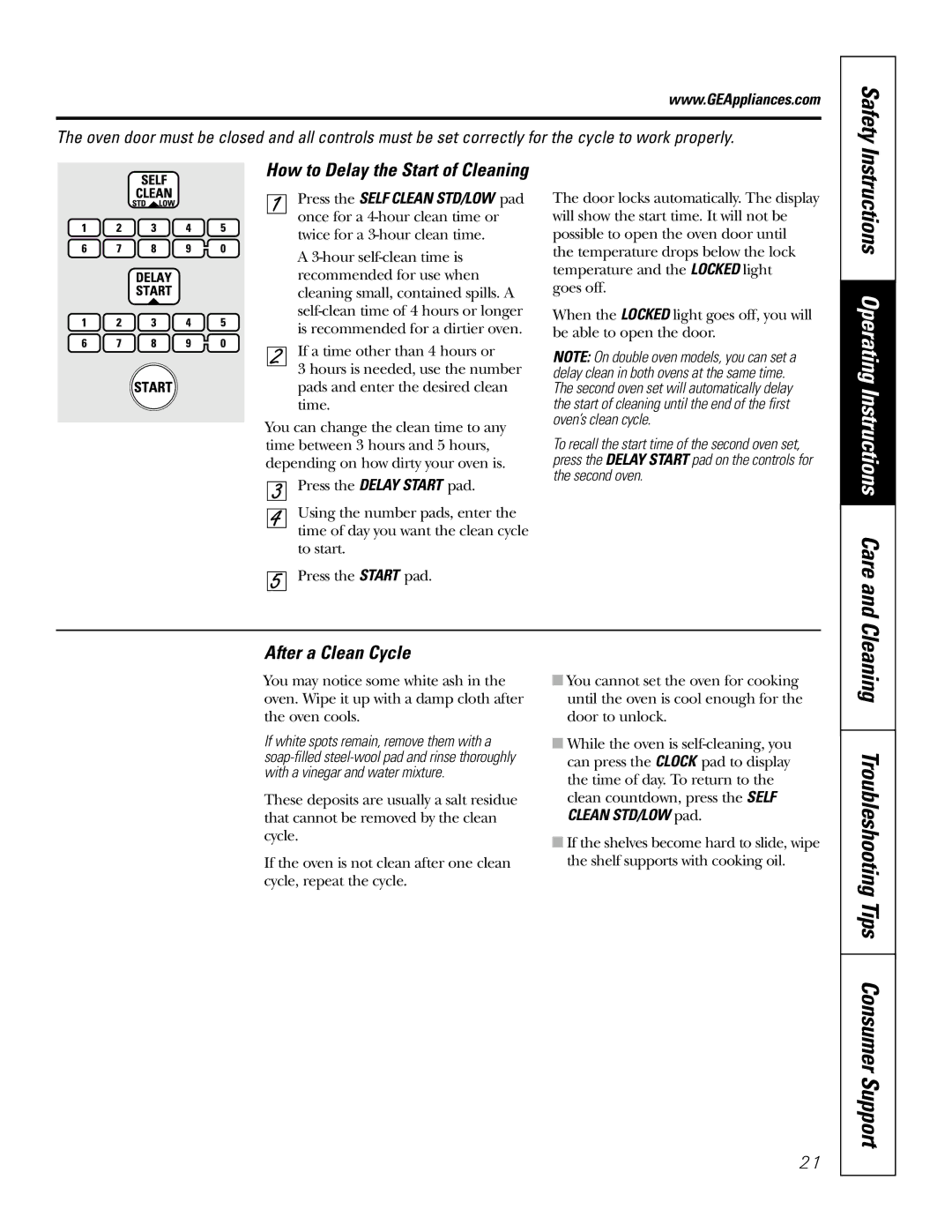 GE JT912, JT952 Cleaning Troubleshooting Tips Consumer Support, After a Clean Cycle, How to Delay the Start of Cleaning 