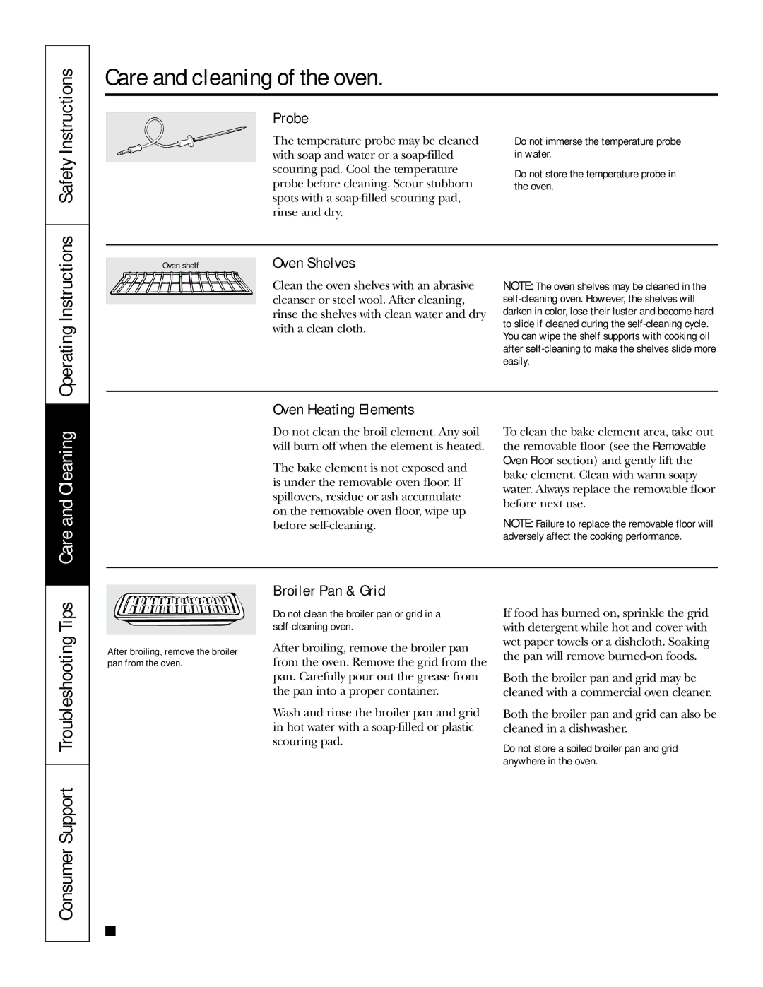 GE JT912, JT952 owner manual Care and Cleaning, Operating Instructions 