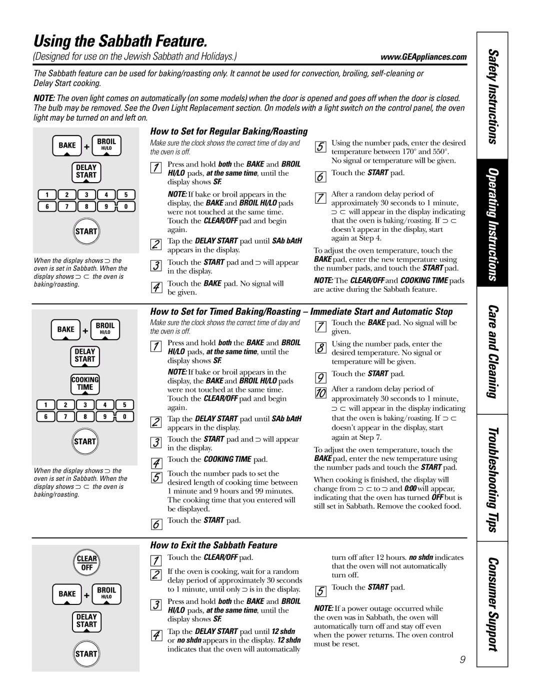 GE JT912, JT952 owner manual Using the Sabbath Feature, Cleaning Troubleshooting, Tips 