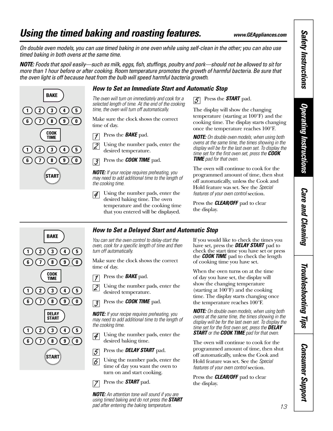 GE JT91230, JT95230 owner manual Operating Instructions Care, Tips Consumer Support, Safety Instructions 