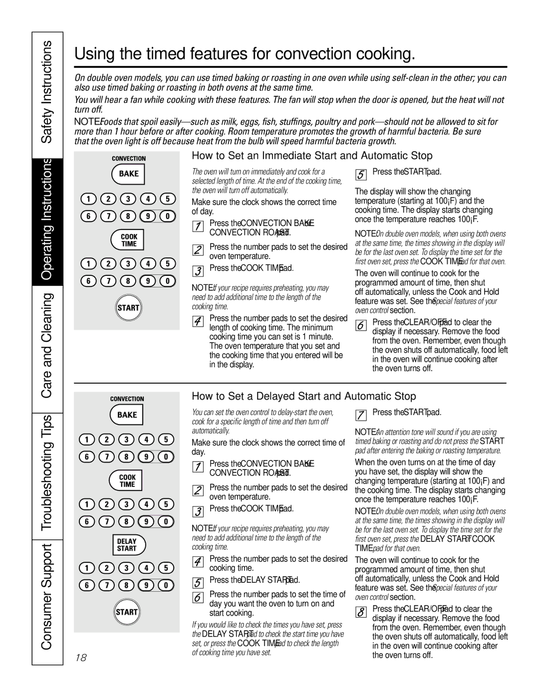 GE JT95230, JT91230 owner manual Using the timed features for convection cooking, Consumer Support Troubleshooting Tips 