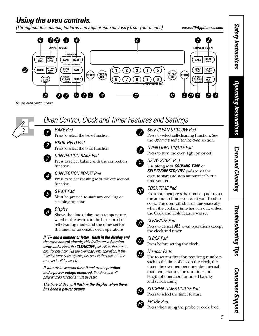 GE JT91230, JT95230 owner manual Using the oven controls, Support, Troubleshooting Tips Consumer 